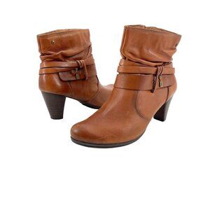 Pikolinos Verona Brown Leather Ankle Ruched Strappy Heel Boots Womens Size 10.5